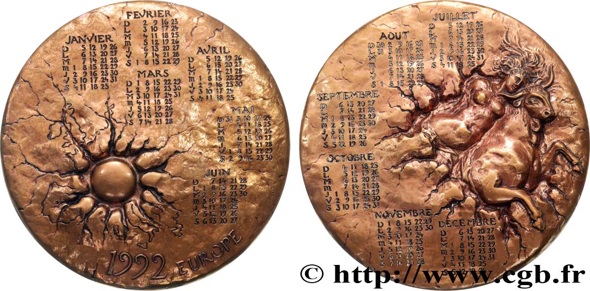 CINQUIÈME RÉPUBLIQUE Médaille calendrier, Europe TTB+