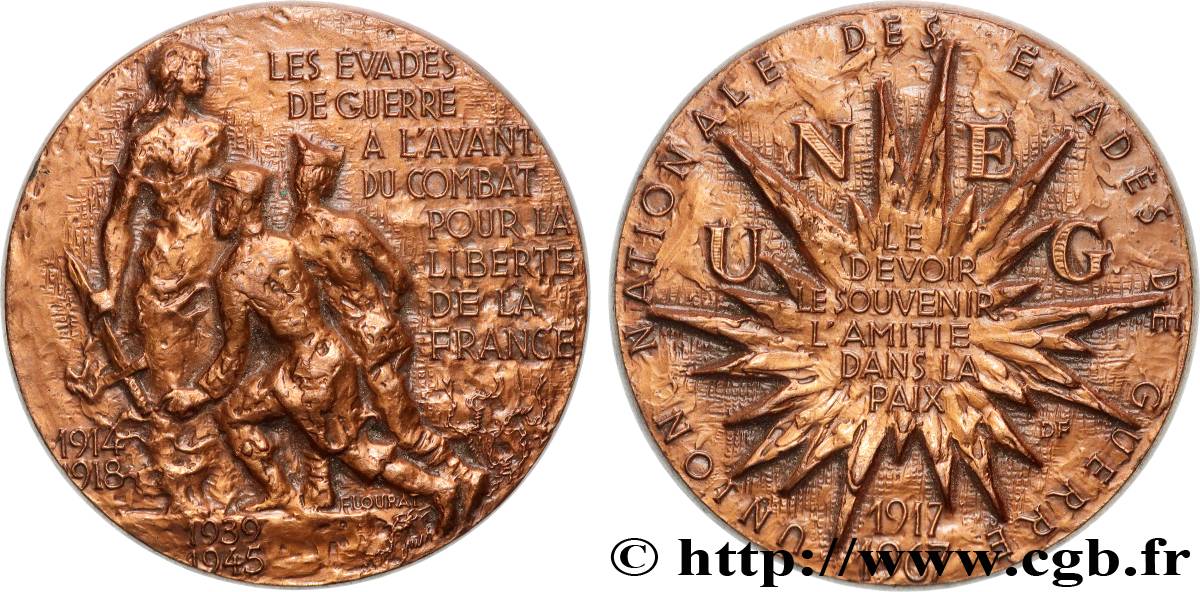 CINQUIÈME RÉPUBLIQUE Médaille, Union Nationale des évadés de guerre TTB+