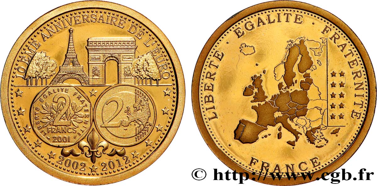 V REPUBLIC Médaille, 10e Anniversaire de l’Euro Proof set