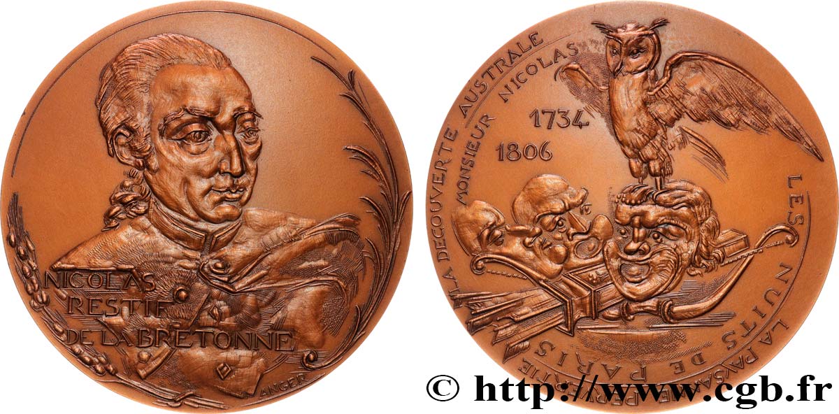 LITERATURE : WRITERS - POETS Médaille, Nicolas Restif de la Bretonne SPL