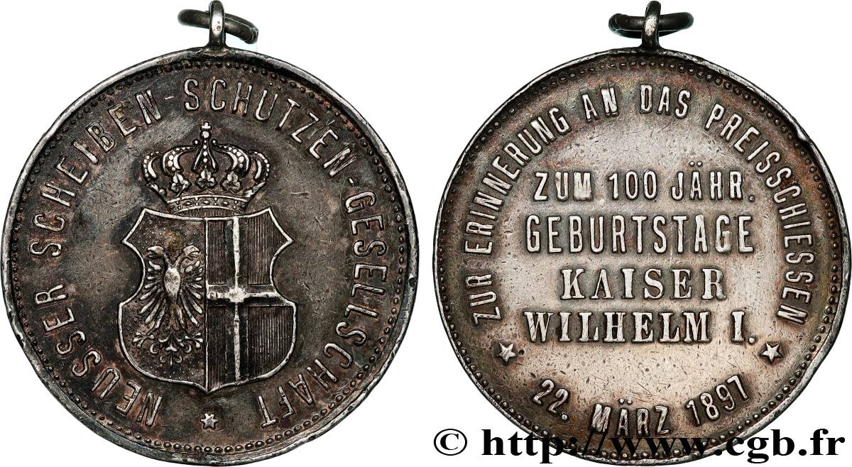 ALLEMAGNE - ROYAUME DE PRUSSE - GUILLAUME II Médaille, 100e anniversaire de l’empereur Guillaume Ier TTB