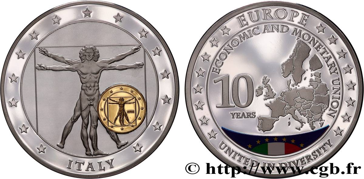 EUROPE Médaille, 10 ans d’Union monétaire, Italie BE