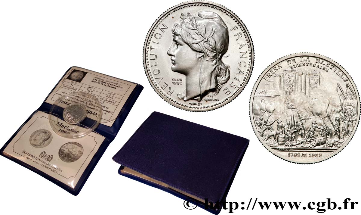 CINQUIÈME RÉPUBLIQUE Médaille, Bicentenaire de la Révolution Française, Prise de la Bastille SUP