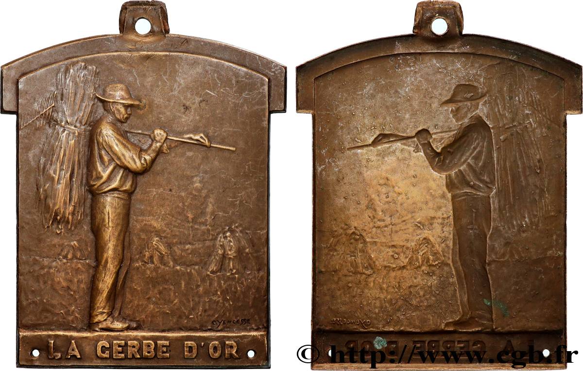 III REPUBLIC Plaquette, La gerbe d’or par Ovide Yencesse XF