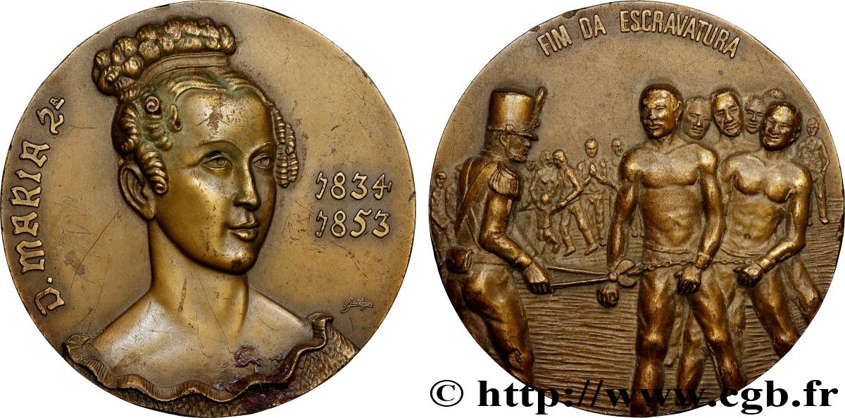 PORTUGAL -MARIE II  Médaille, Fin de l’esclavage XF