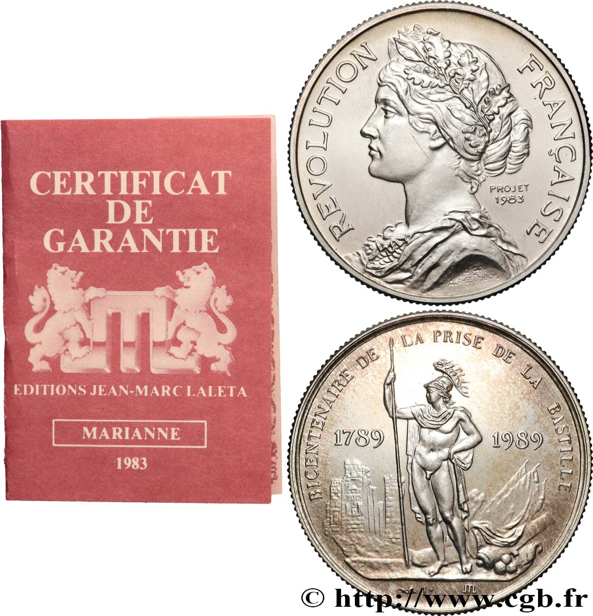 CINQUIÈME RÉPUBLIQUE Médaille, Bicentenaire de la Révolution Française, Prise de la Bastille SUP