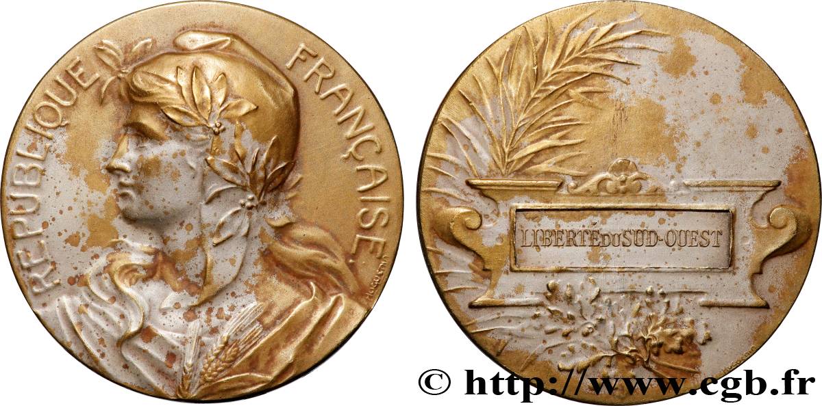 TROISIÈME RÉPUBLIQUE Médaille, Offert par la Liberté du Sud-Ouest TTB