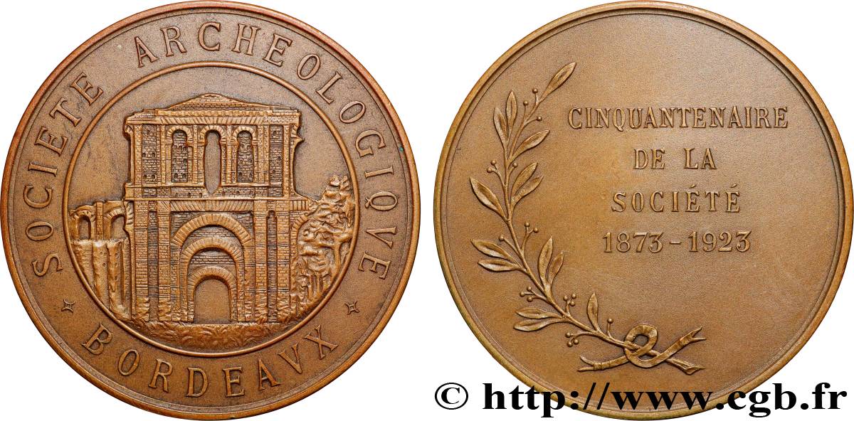 TROISIÈME RÉPUBLIQUE Médaille, Cinquantenaire de la Société archéologique de Bordeaux TTB+/SUP