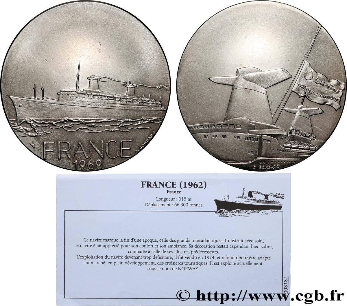 V REPUBLIC Médaille, Paquebot France AU