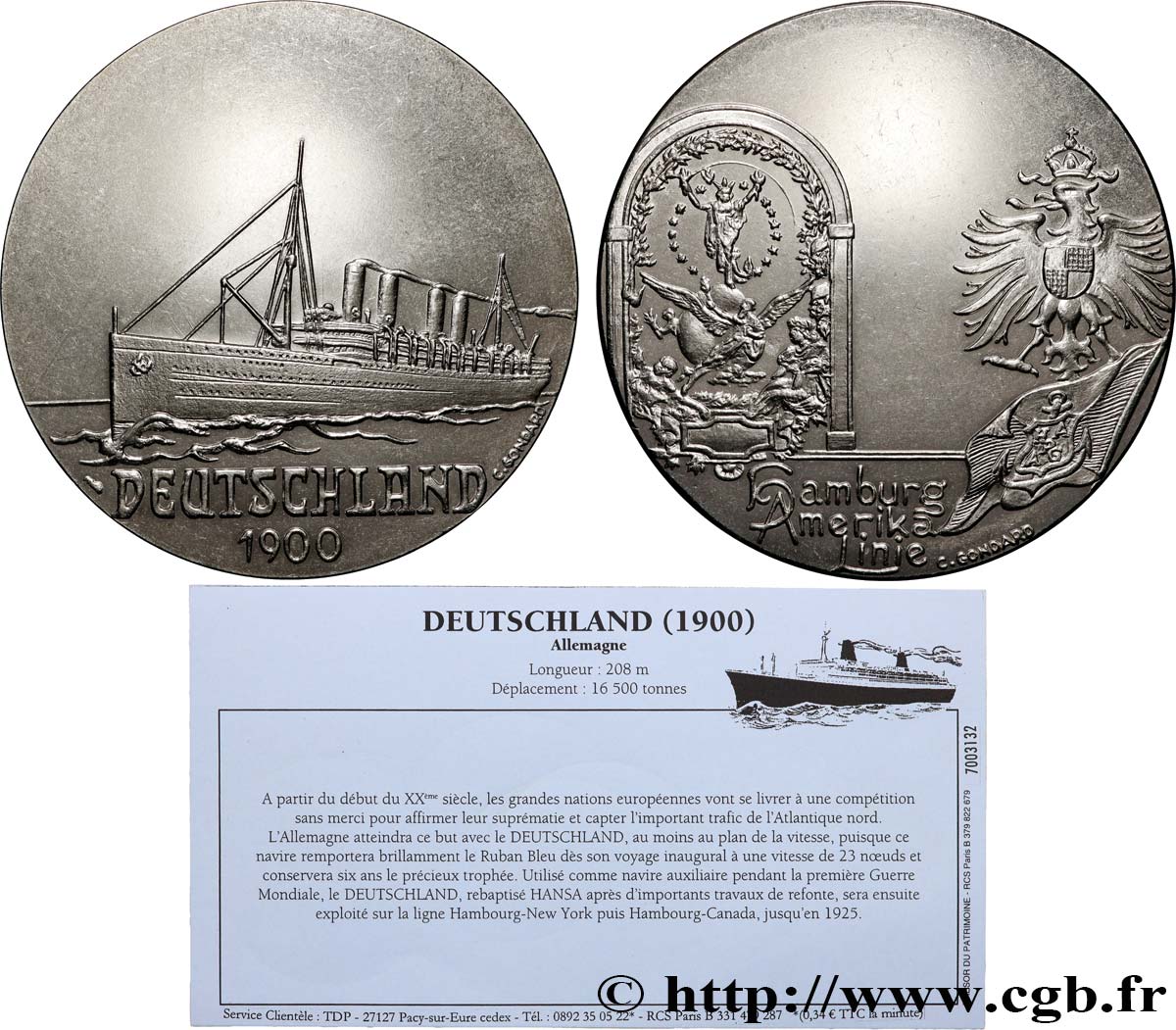 QUINTA REPUBBLICA FRANCESE Médaille, Paquebot Deutschland SPL