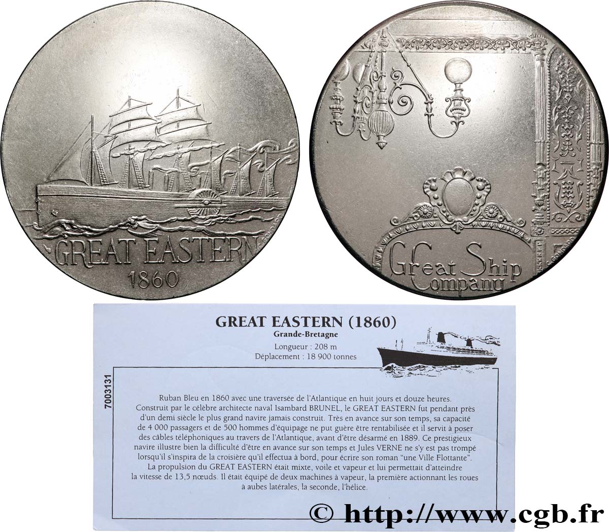 FUNFTE FRANZOSISCHE REPUBLIK Médaille, Navire le Great Eastern VZ