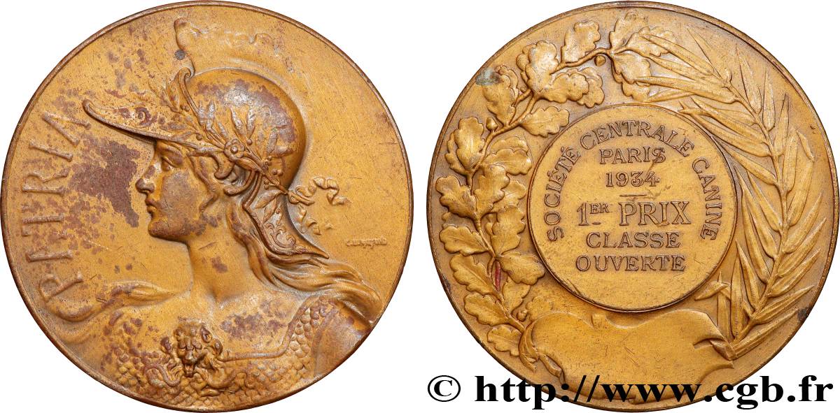 III REPUBLIC Médaille, PATRIA, Société centrale canine XF/AU