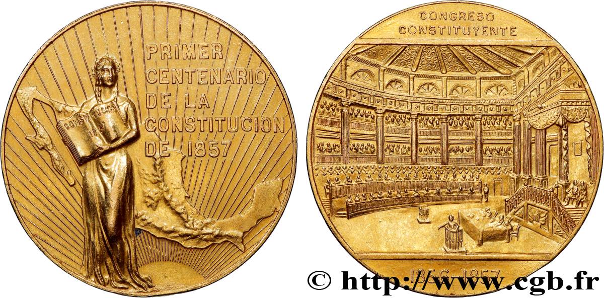 MEXICO Médaille, Centenaire de la constitution de 1857, Mexique q.SPL