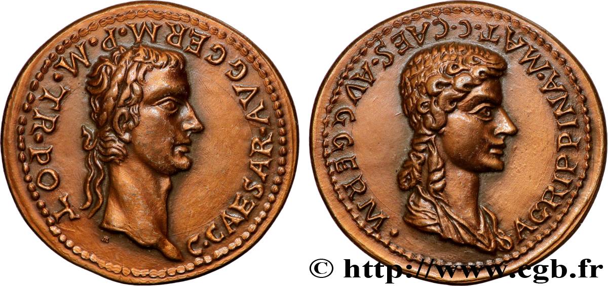 CINQUIÈME RÉPUBLIQUE Médaille, Reproduction d’un aureus de Caligula et Agrippine mère pour Lyon SUP