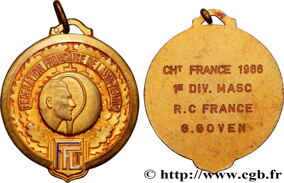 V REPUBLIC Médaille, Lawn-Tennis, 1ère division masculin XF