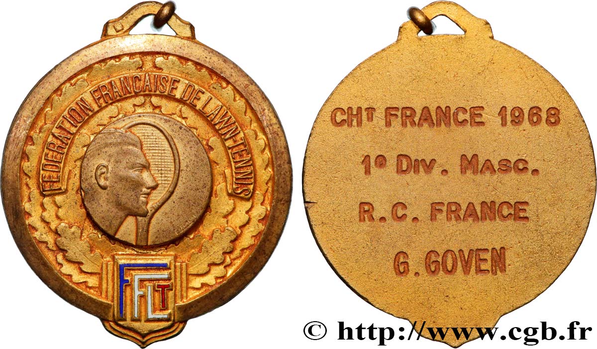 QUINTA REPUBLICA FRANCESA Médaille, Lawn-Tennis, 1ère division masculin MBC