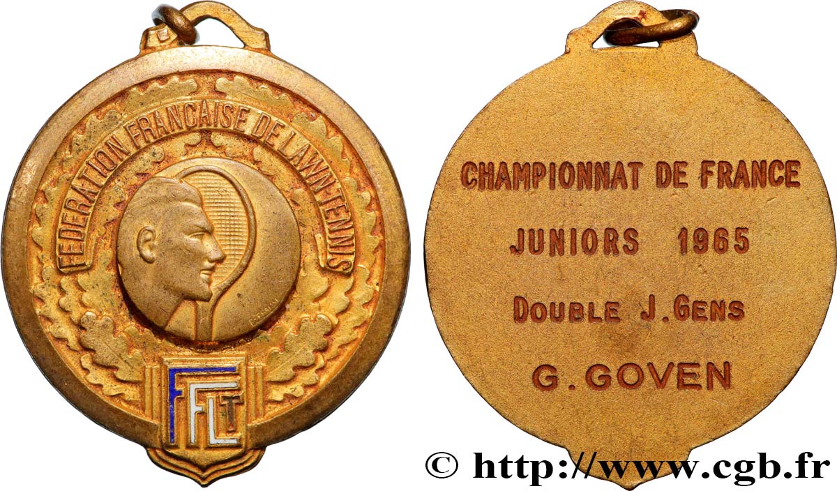 V REPUBLIC Médaille, Lawn-Tennis, Championnat de France, Juniors XF