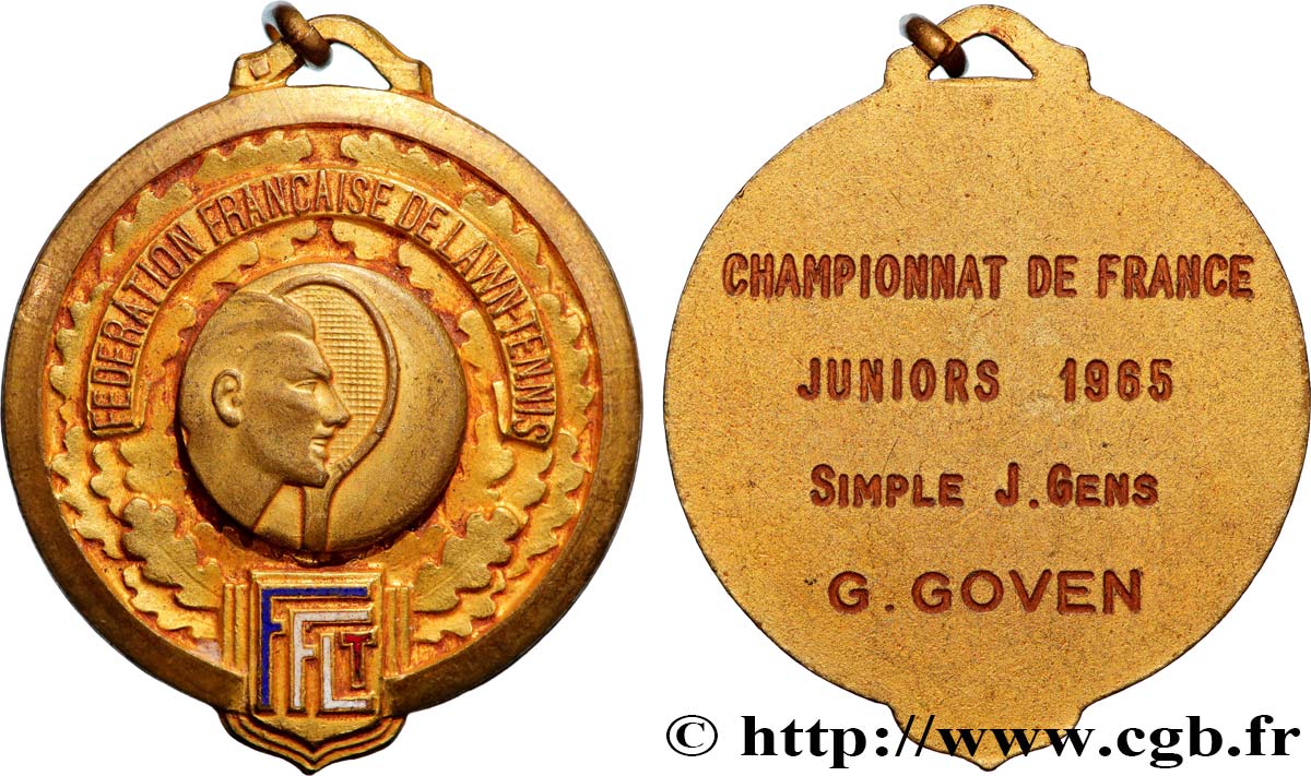 FUNFTE FRANZOSISCHE REPUBLIK Médaille, Lawn-Tennis, Championnat de France, Juniors SS