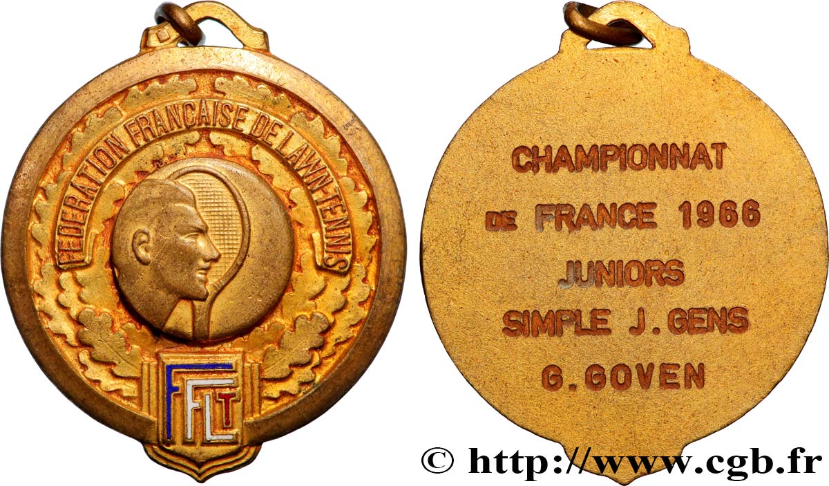 CINQUIÈME RÉPUBLIQUE Médaille, Lawn-Tennis, Championnat de France, Juniors TTB