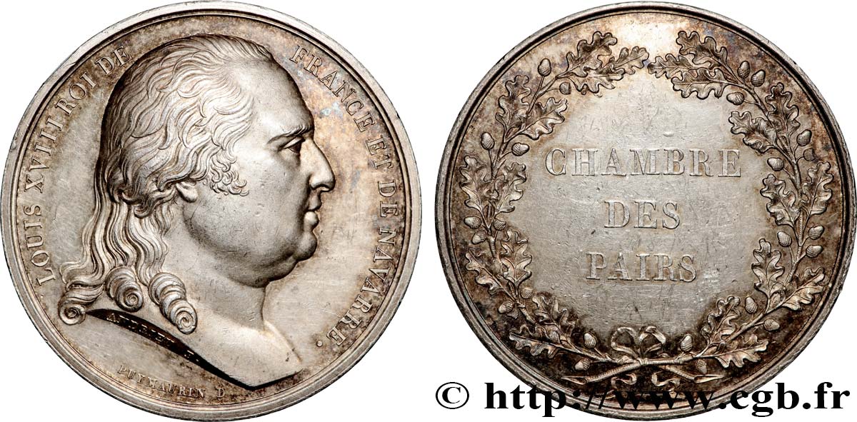 LOUIS XVIII Médaille, Chambre des Pairs TTB+