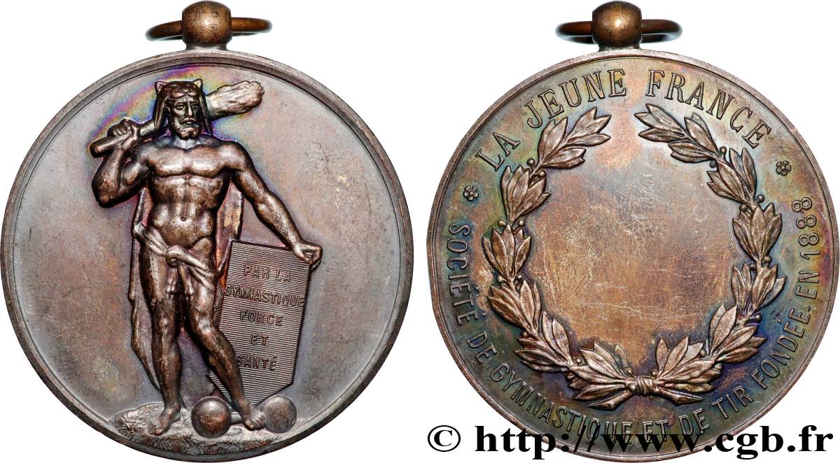 TROISIÈME RÉPUBLIQUE Médaille, La Jeune France, Société de gymnastique et tir TTB+