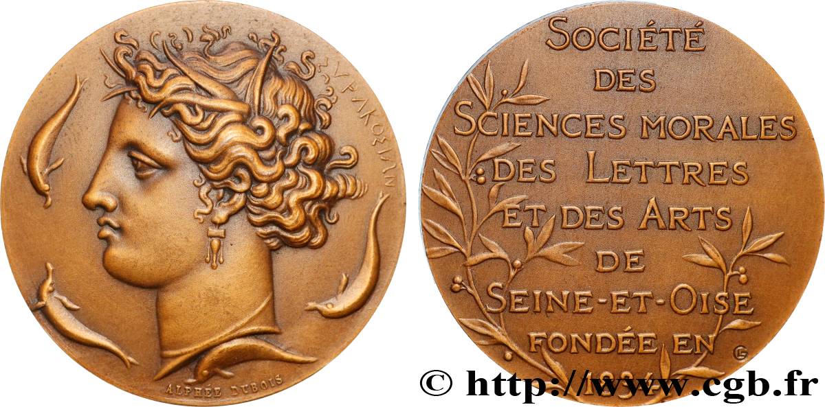 ACADEMIES AND LEARNED SOCIETIES Médaille, Société des Sciences morales, des Lettres et des Arts de Seine et Oise, refrappe AU