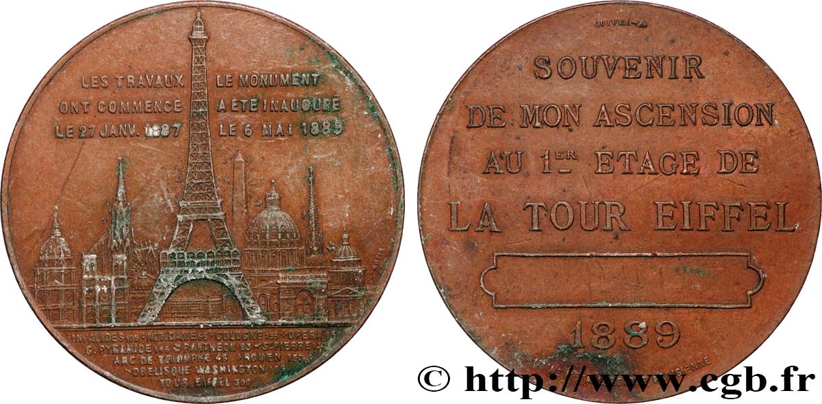 III REPUBLIC Médaille de l’ascension de la Tour Eiffel (1er étage) XF