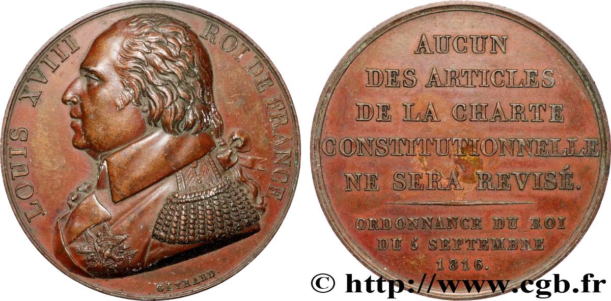 LOUIS XVIII Médaille, Confirmation de la charte de 1814 AU