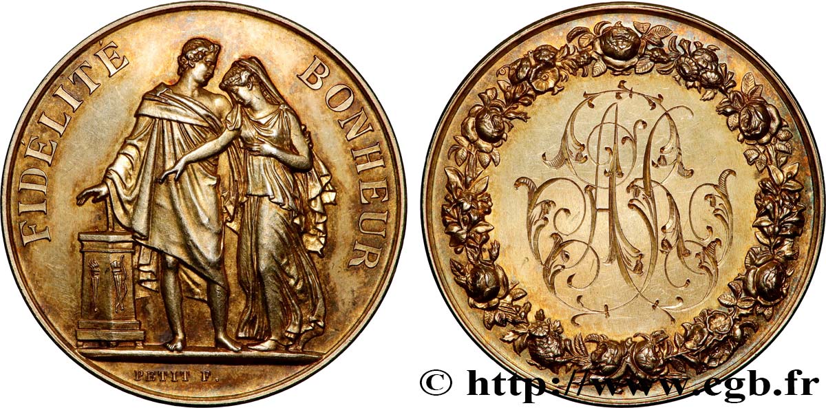 AMOUR ET MARIAGE Médaille de mariage, Fidélité et Bonheur TTB+