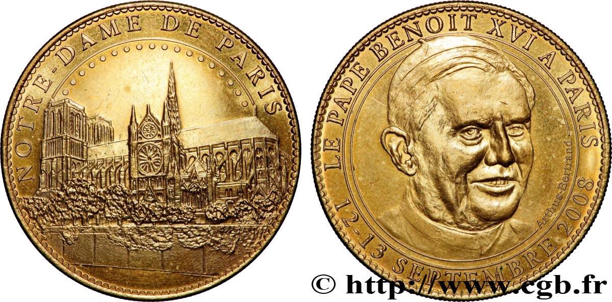 TOURISTIC MEDALS Médaille, Notre-Dame de Paris, Visite du pape Benoît XVI q.SPL