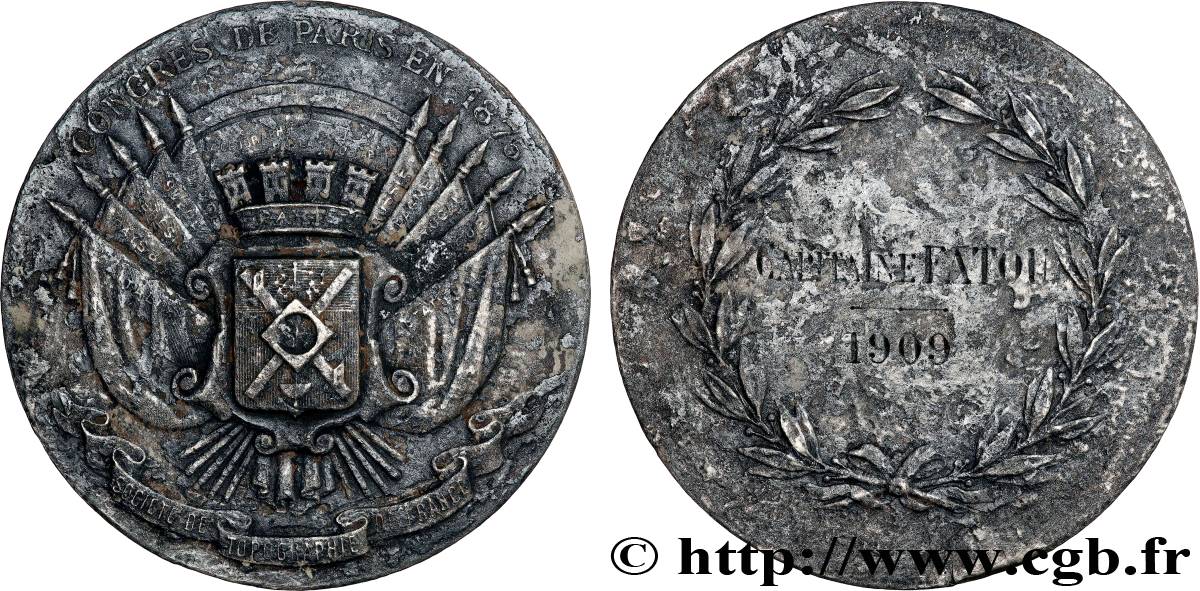 TROISIÈME RÉPUBLIQUE Médaille de récompense, Congrès de Paris, Société de topographie de France B