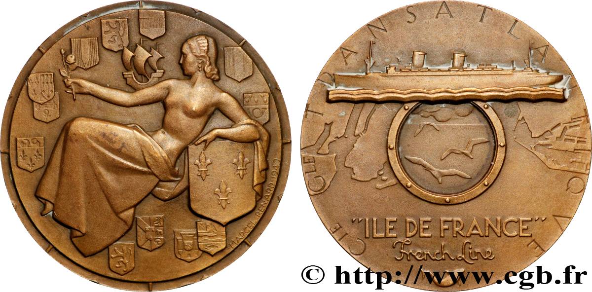 IV REPUBLIC Médaille, Compagnie Transatlantique, Île-de-France AU