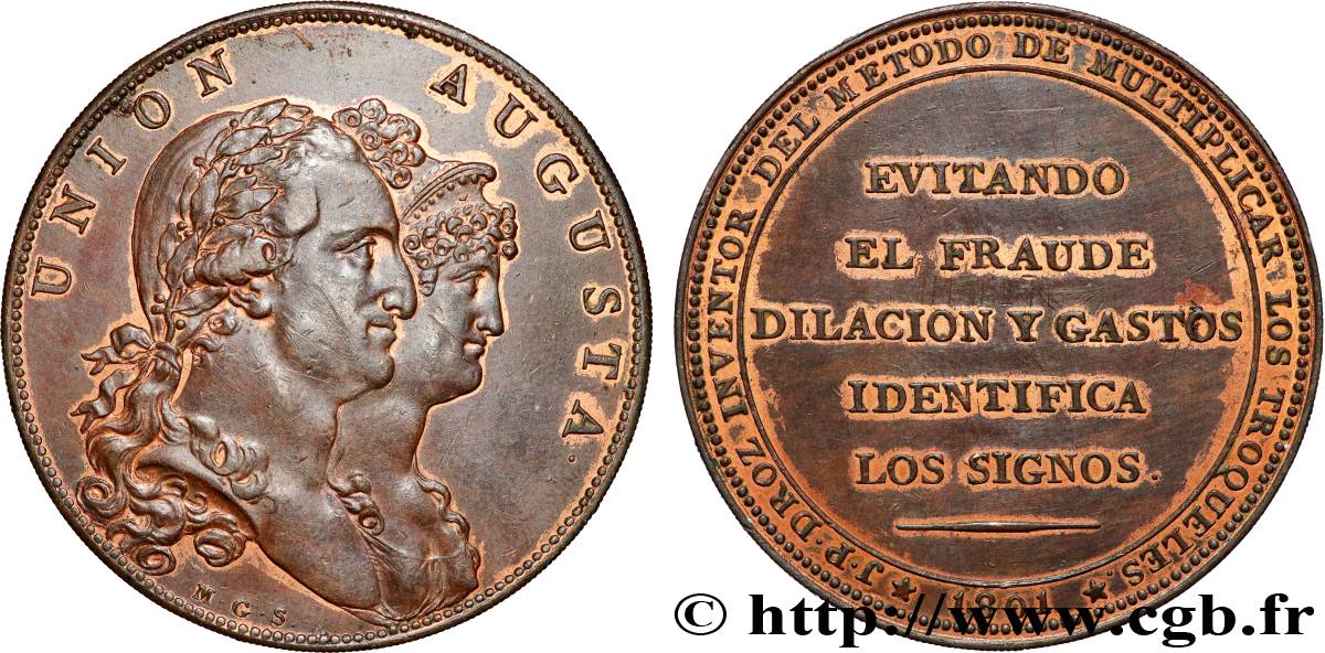 ESPAGNE - ROYAUME D ESPAGNE - CHARLES IV Médaille, Union Augusta TTB+