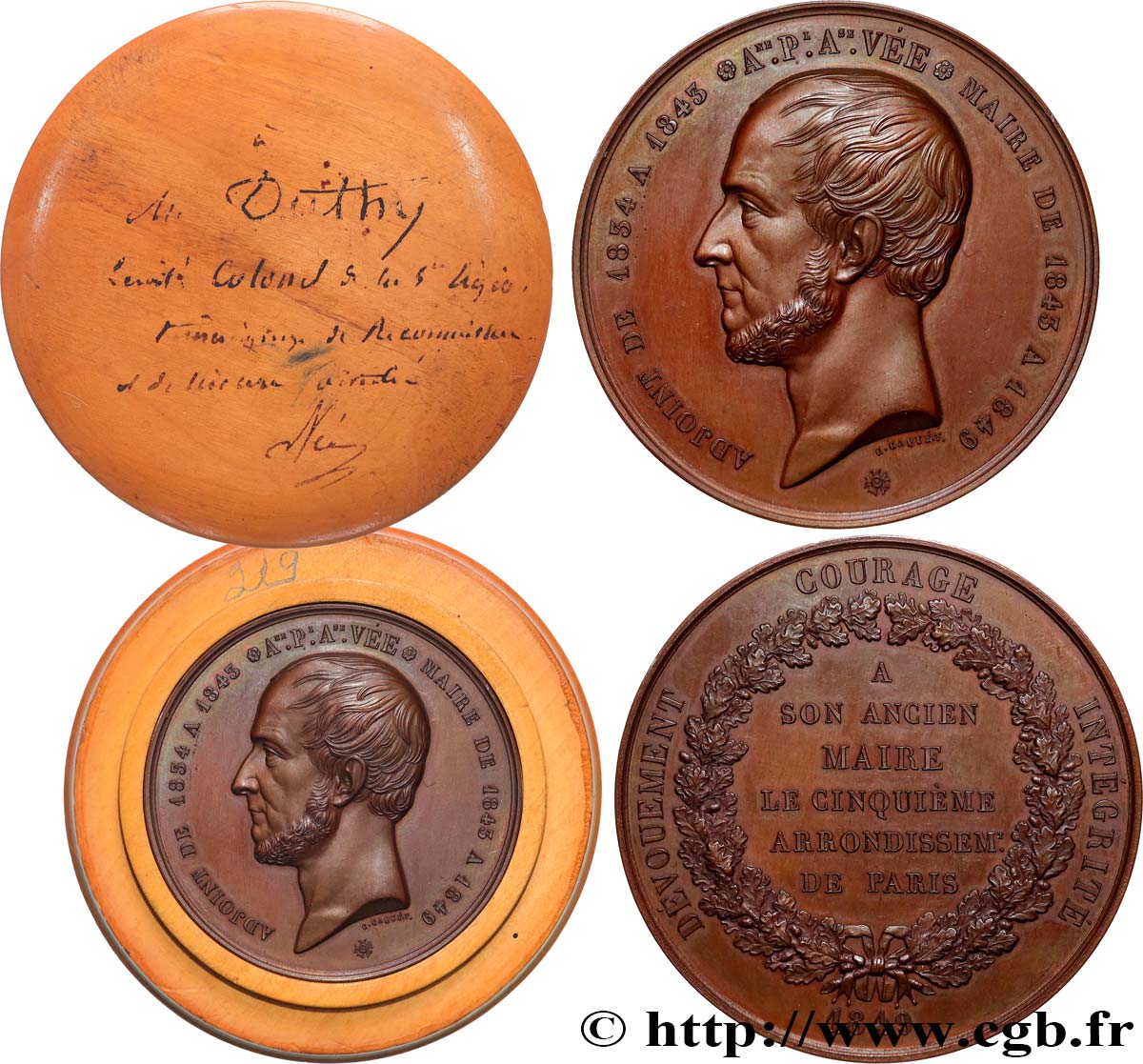 DEUXIÈME RÉPUBLIQUE Médaille, Dévouement courage et intégrité de l’ancien maire Antoine Vée SUP+