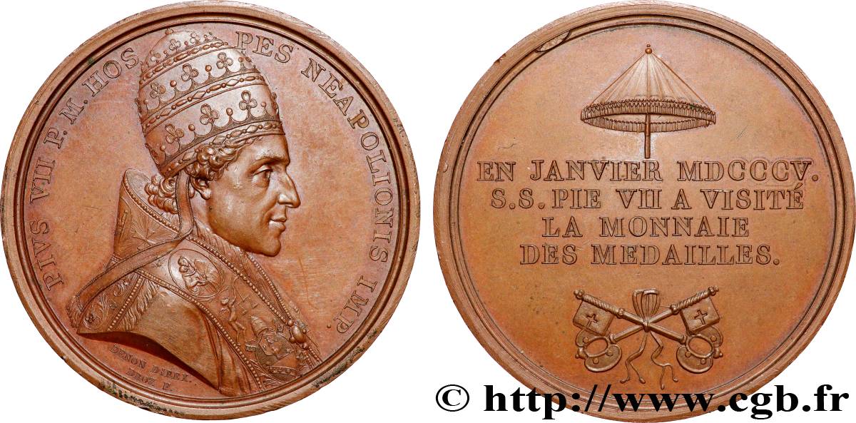 PREMIER EMPIRE Médaille, Visite du pape Pie VII à la Monnaie des Médailles TTB+