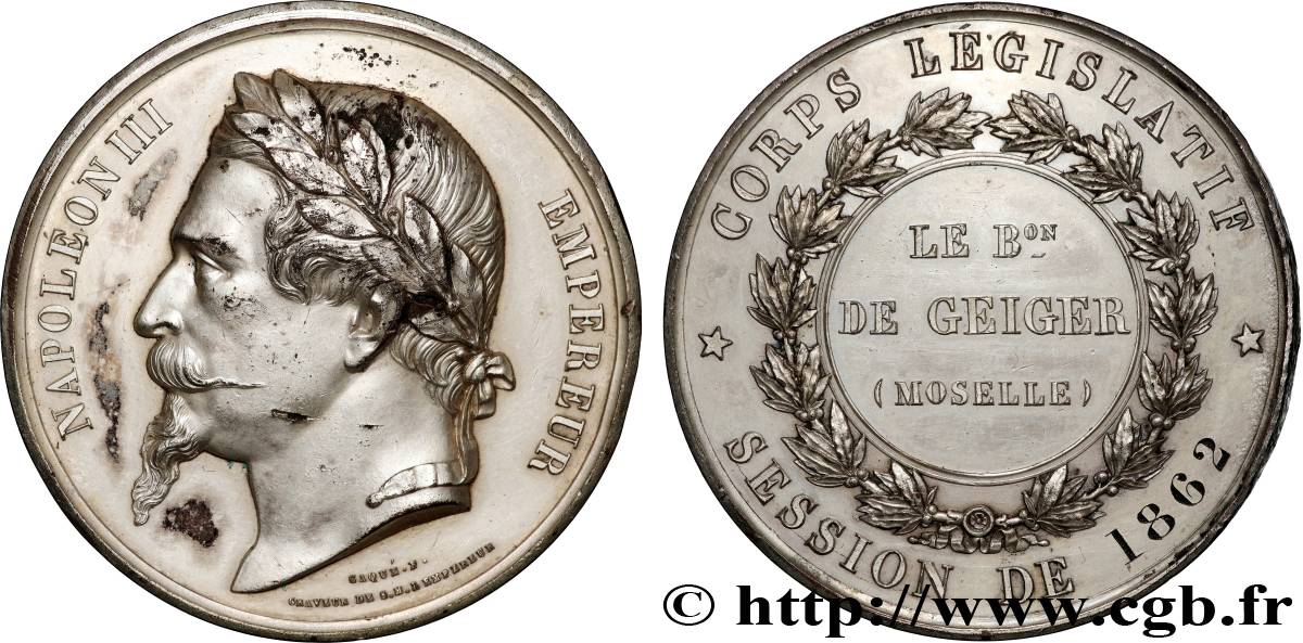 SECOND EMPIRE Médaille, Corps législatif, Baron Alexandre de Geiger TTB