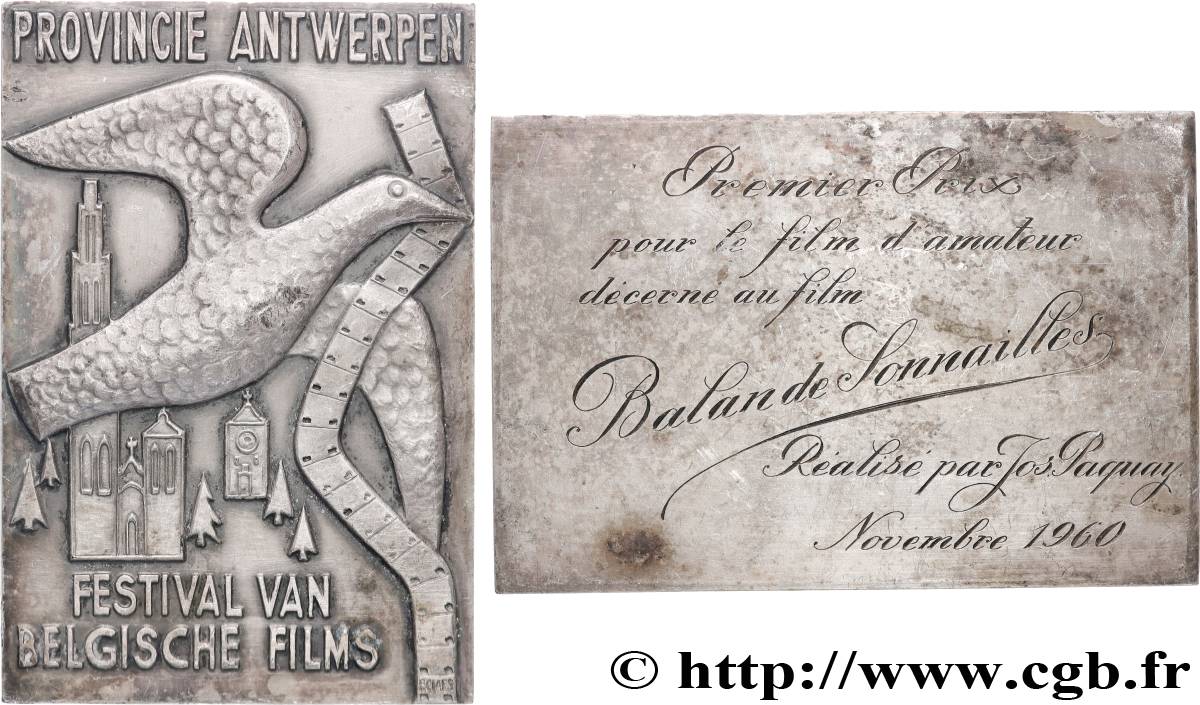 BELGIQUE Plaque, Festival de films amateur, Premier prix TTB