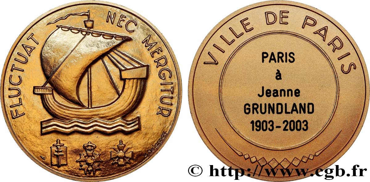 CINQUIÈME RÉPUBLIQUE Médaille,Ville de Paris, Centenaire de Jeanne Grundland SPL