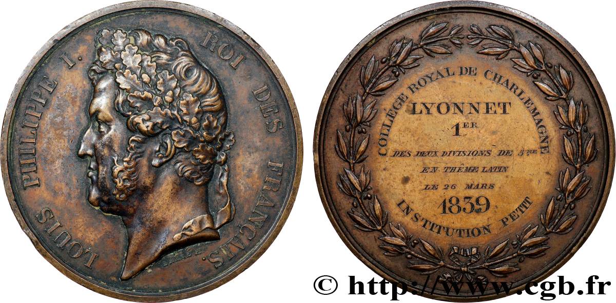 LOUIS-PHILIPPE Ier Médaille, Collège royal de Charlemagne TTB