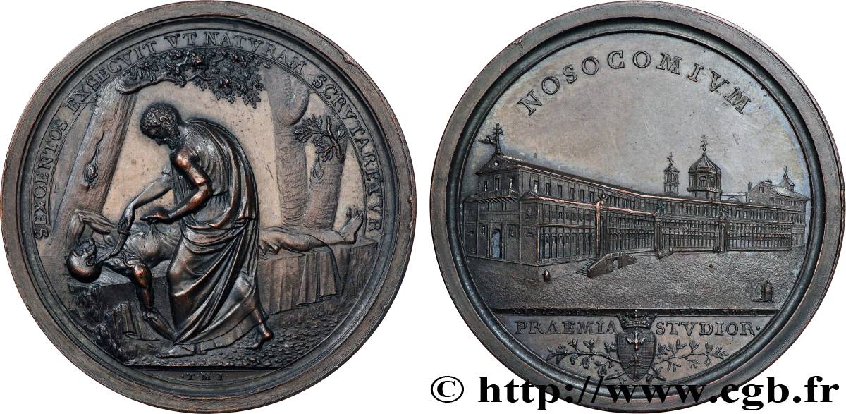 ITALY - PAPAL STATES - PIUS VII (Barnaba Chiaramonti) Médaille, André Vésale et l hôpital du Saint-Esprit à Rome AU/AU