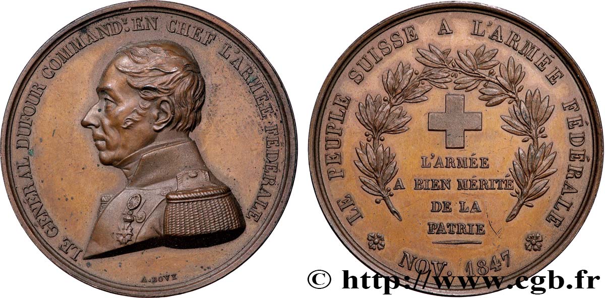 SWITZERLAND - HELVETIC CONFEDERATION Médaille, Général Guillaume Henri Dufour, à l’armée fédérale AU/AU