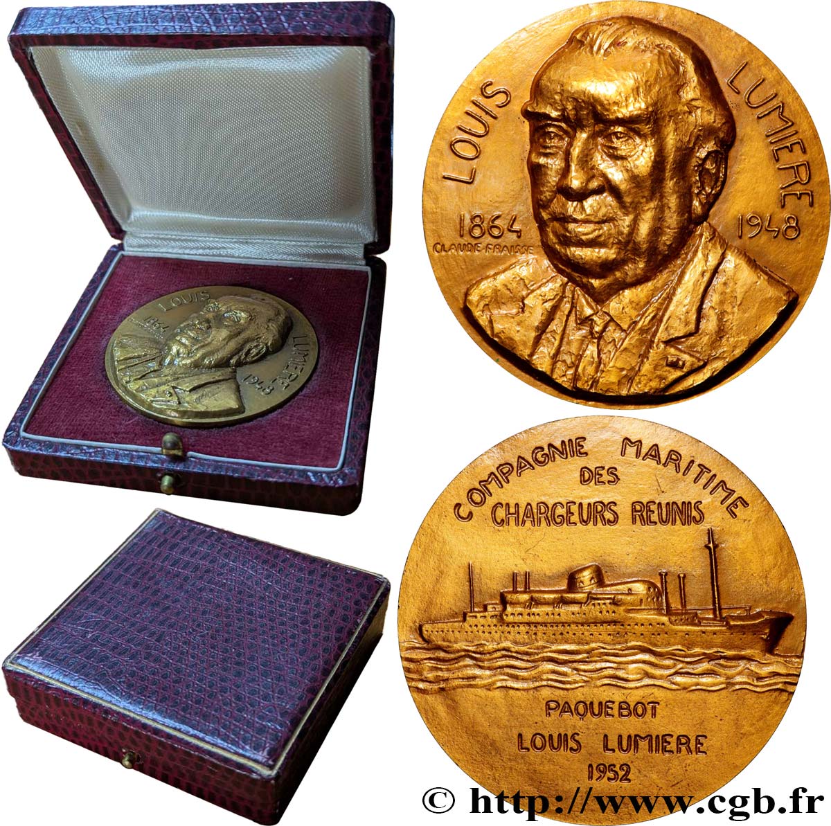 SEA AND NAVY : SHIPS AND BOATS Médaille, Louis Lumière, Paquebot de la compagnie maritime des chargeurs réunis AU