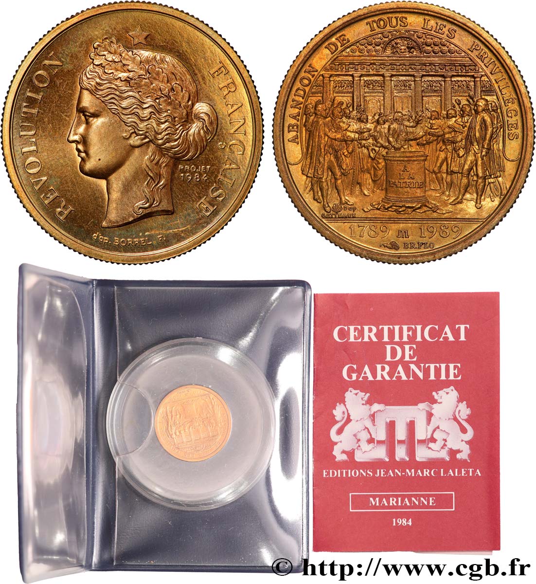V REPUBLIC Médaille, Marianne et Abandon de tous les privilèges AU