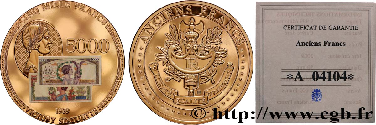 FUNFTE FRANZOSISCHE REPUBLIK Médaille, Anciens 5000 francs fST