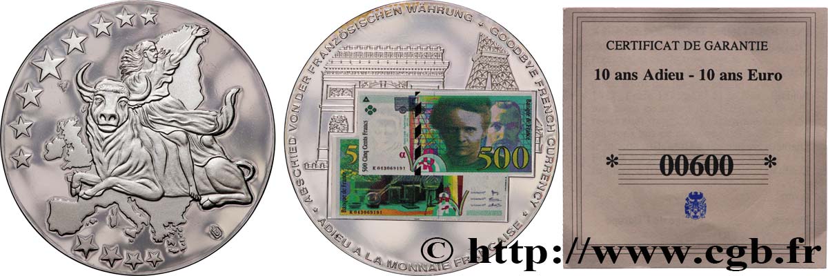 V REPUBLIC Médaille, Adieu à la monnaie française MS