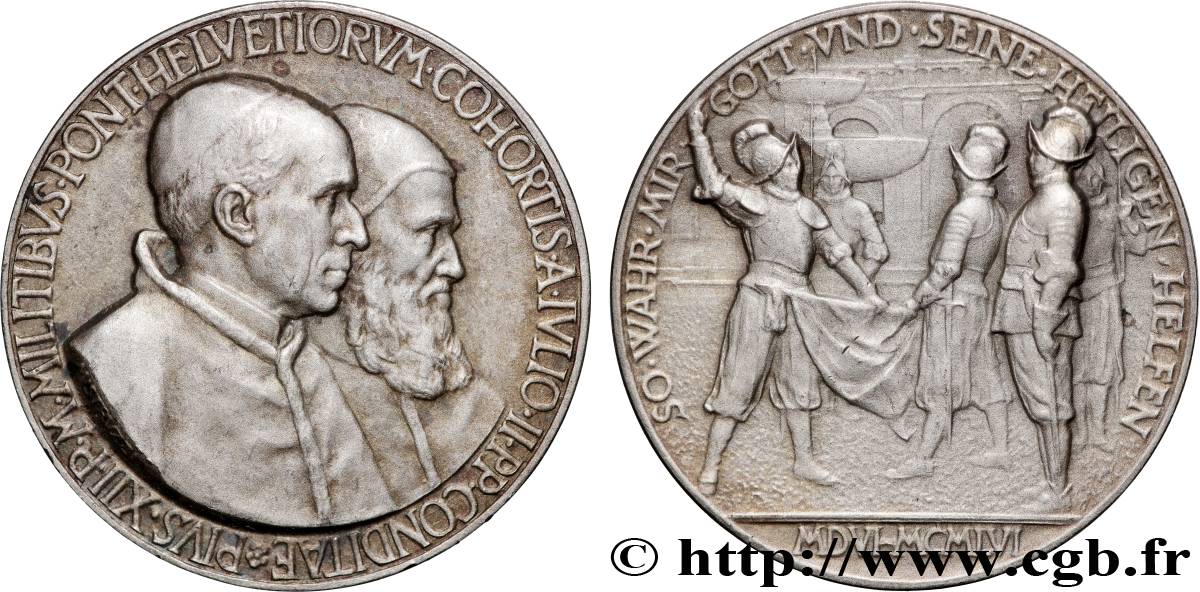 VATICAN - PIUS XII (Eugenio Pacelli) Médaille, 450e anniversaire de la fondation du corps des gardes suisses AU