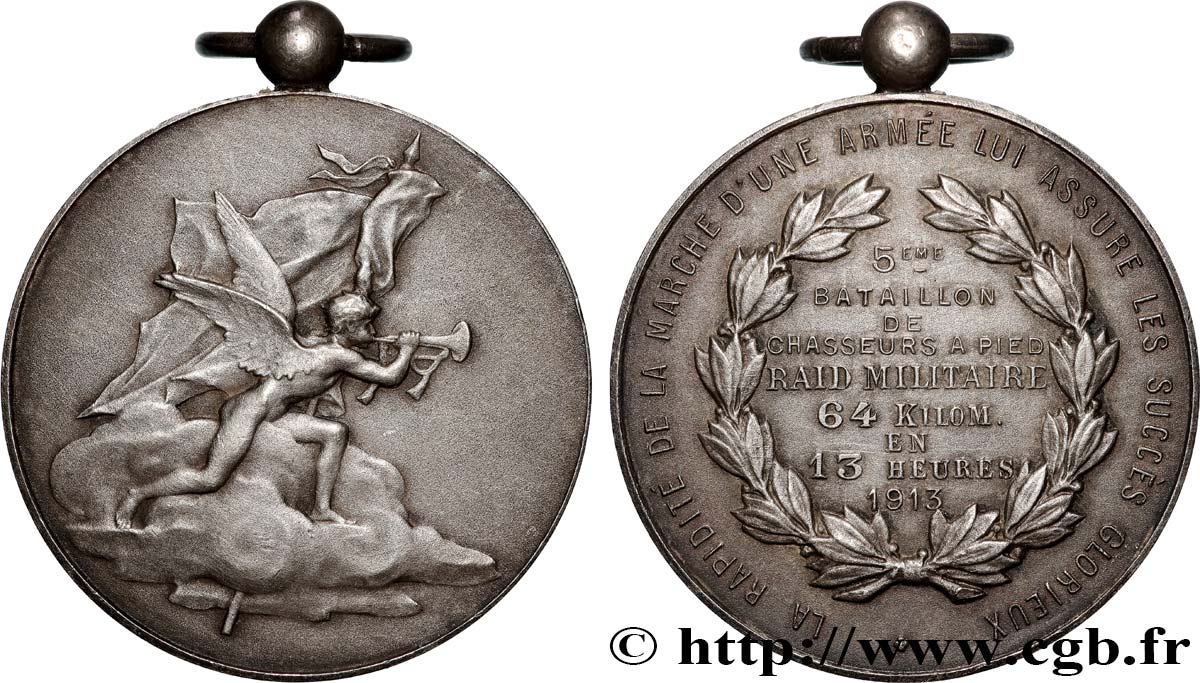 TERZA REPUBBLICA FRANCESE Médaille, 5e bataillon de chasseurs à pied, Raid militaire q.SPL