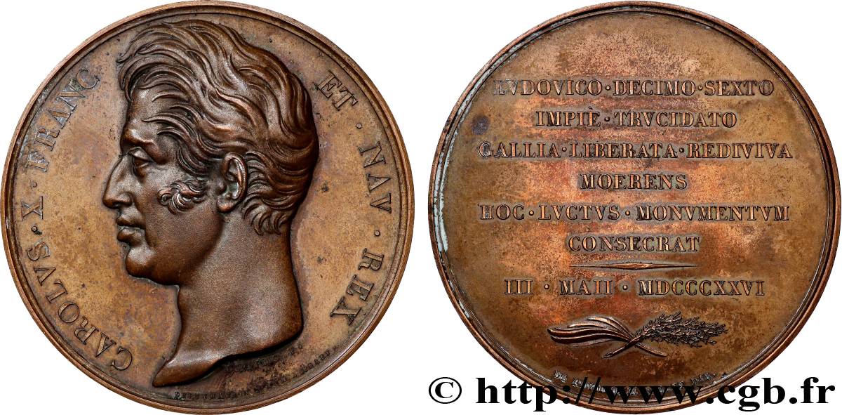 CHARLES X Médaille, Monument à la mémoire de Louis XVI AU/XF