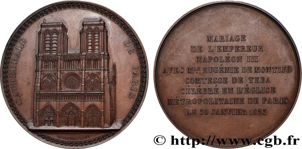 SECONDO IMPERO FRANCESE Médaille, Mariage de l’empereur Napoléon III et Eugénie de Montijo, comtesse de Teba SPL