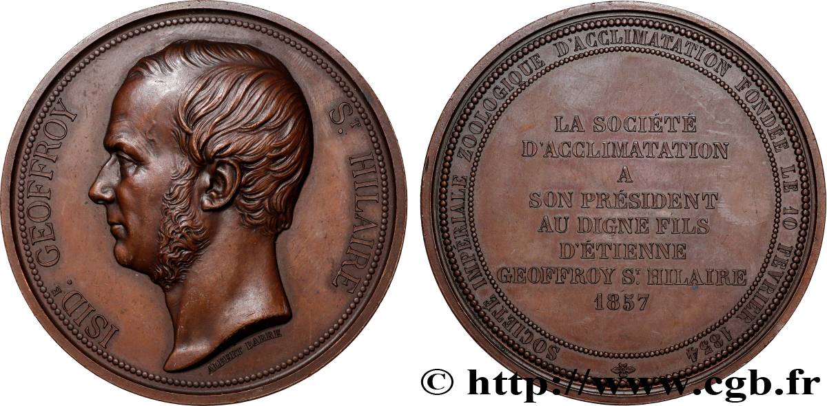 SECOND EMPIRE Médaille, Isidore Geoffroy Saint Hilaire, Fondation de la Société Impériale Zoologique d’Acclimatation AU